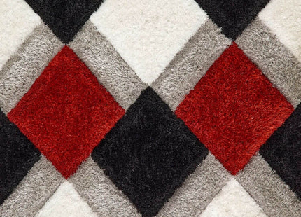3D Red Geometric Shaggy Rug