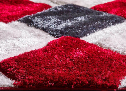 3D Red Geometric Shaggy Rug