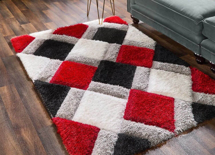 3D Red Geometric Shaggy Rug