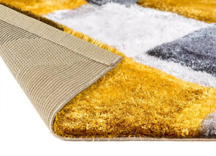 3D Ochre Geometric Shaggy Rug