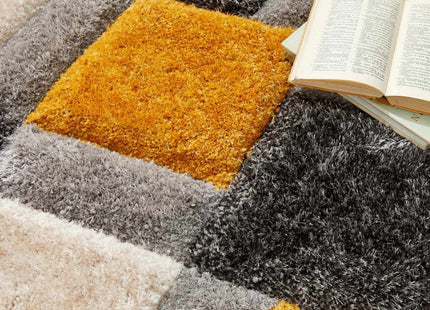 3D Ochre Geometric Shaggy Rug