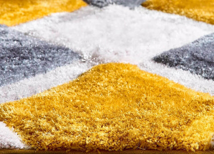 3D Ochre Geometric Shaggy Rug