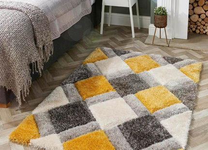 3D Ochre Geometric Shaggy Rug