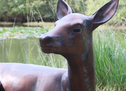 Laying Doe Garden Sculpture – 47cm, Antique Bronze