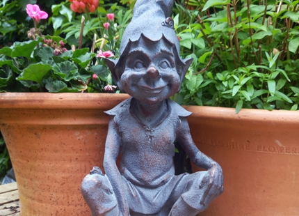 Sitting Pixie Garden Sculpture – 40cm, Antique Bronze