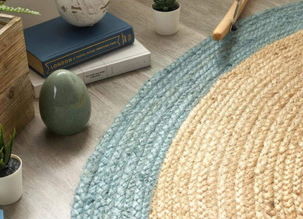 Bordered Duck Egg Blue Jute Rug
