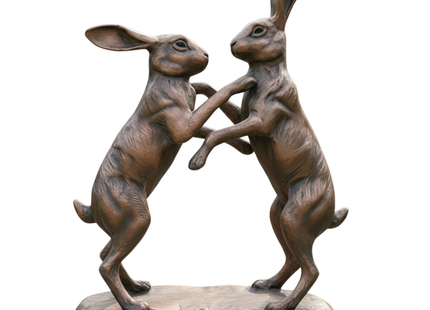 Boxing Hares Garden Sculpture – 60cm, Antique Bronze