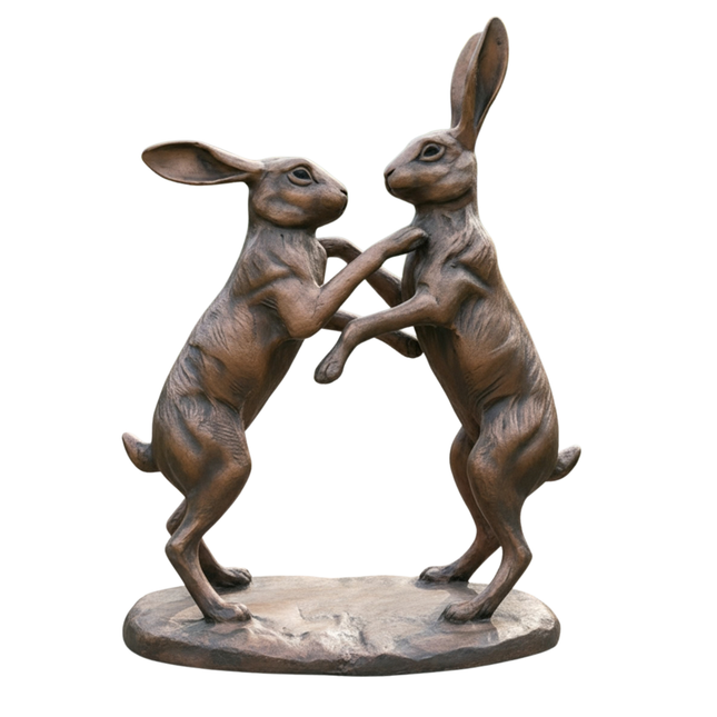 Boxing Hares Garden Sculpture – 60cm, Antique Bronze