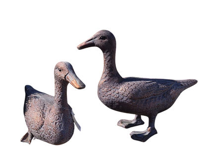 Pair of Ducks Garden Sculpture – 29cm, Antique Bronze