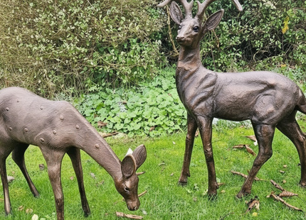 Large Stag and Doe Garden Sculpture Set – 47–92cm, Antique Bronze