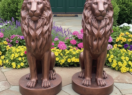 Sitting Lion Garden Sculpture – 90cm, Antique Bronze