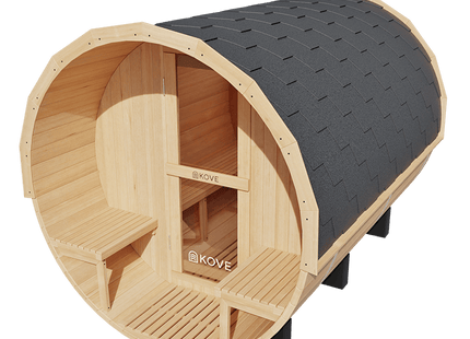 KOVE Outdoor Barrel Sauna – 5–6 Person Garden Sauna with 6kW Harvia Electric Heater
