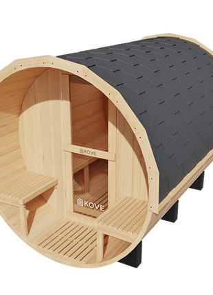 KOVE Outdoor Barrel Sauna – 5–6 Person Garden Sauna with 6kW Electric Heater