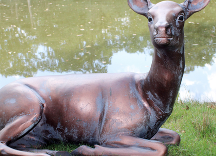 Laying Doe Garden Sculpture – 47cm, Antique Bronze