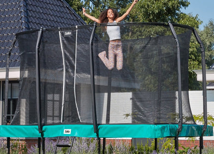 12ft x 7ft Salta Green Rectangular First Class Trampoline with Enclosure