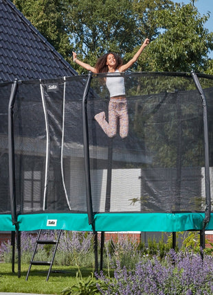 14ft x 8ft Salta Green Rectangular First Class Trampoline with Enclosure