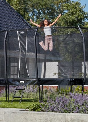 12ft x 7ft Salta Black Rectangular First Class Trampoline with Enclosure