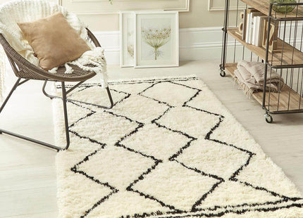 Berber Cream/Black Wool Shaggy Rug