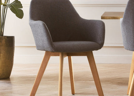 Stockholm Grey Fabric Dining Chair with Wood Legs