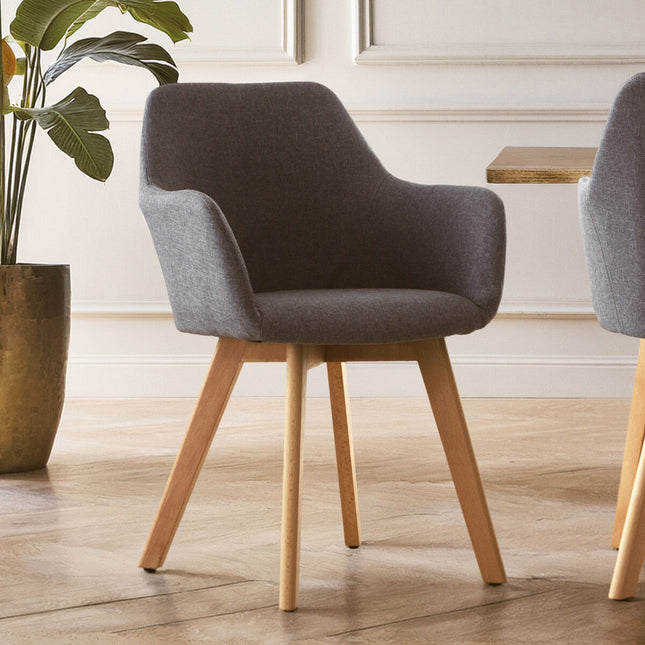 Stockholm Grey Fabric Dining Chair with Wood Legs
