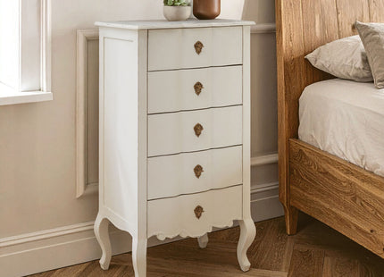 Loire White Wooden Large 5 Drawer Chest