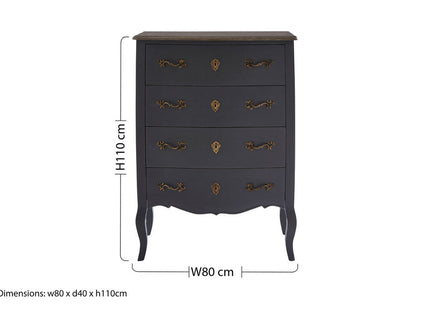 Loire Dark Grey Wooden 4 Drawer Chest