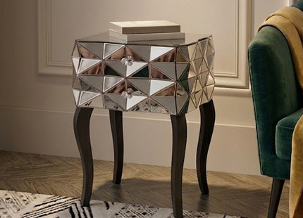 Soho Smoked Faceted Mirror 2 Drawer Bedside Table