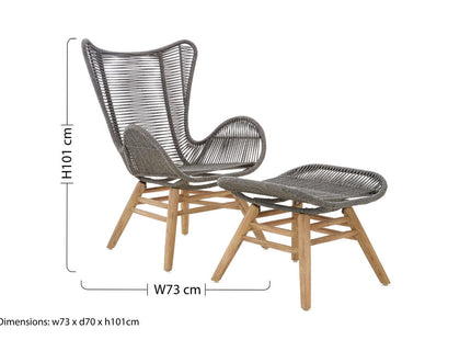Sisal Grey Woven Rope Lounge Chair and Footstool Set