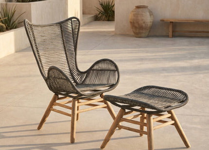 Sisal Grey Woven Rope Lounge Chair and Footstool Set