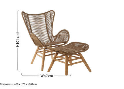 Sisal Latte Woven Rope Lounge Chair and Footstool Set