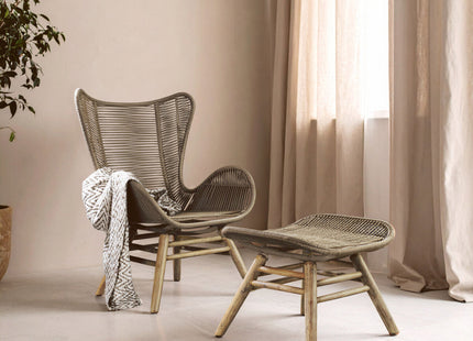 Sisal Latte Woven Rope Lounge Chair and Footstool Set