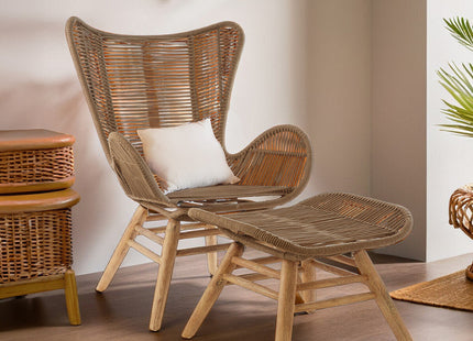 Sisal Latte Woven Rope Lounge Chair and Footstool Set