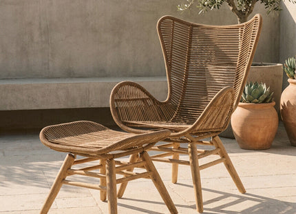 Sisal Latte Woven Rope Lounge Chair and Footstool Set