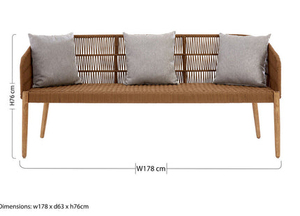 Opus Natural Woven Rope and Wood 3 Seater Sofa