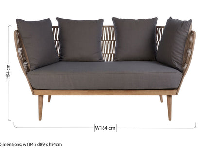 Opus Natural Woven Rope 2 Seater Sofa with Grey Cushions
