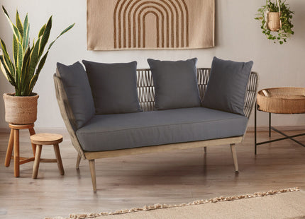 Opus Natural Woven Rope 2 Seater Sofa with Grey Cushions