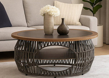 Opus Grey Woven Rope and Stone Coffee Table