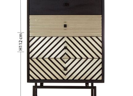 Boho Brown Mango Wood 5 Drawer Chest with Diamond Pattern
