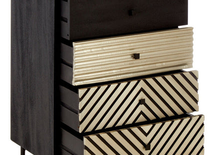 Boho Brown Mango Wood 5 Drawer Chest with Diamond Pattern
