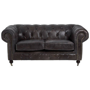 Victor Dark Grey Brown Leather 2 Seater Chesterfield Sofa