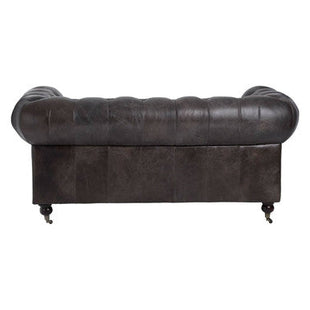 Victor Dark Grey Brown Leather 2 Seater Chesterfield Sofa