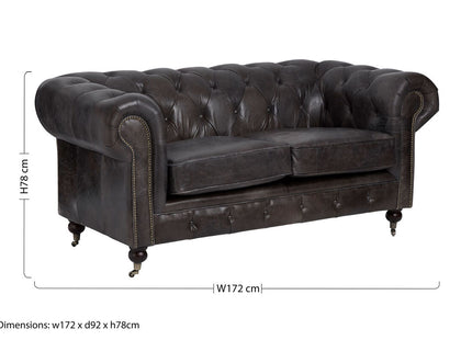 Victor Dark Grey Brown Leather 2 Seater Chesterfield Sofa