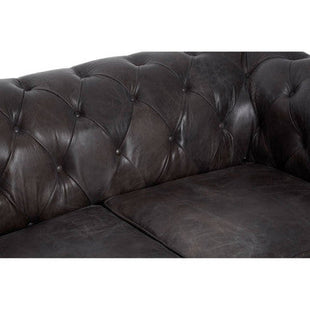Victor Dark Grey Brown Leather 2 Seater Chesterfield Sofa