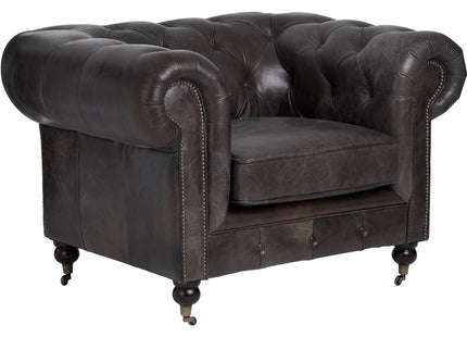 Victor Dark Grey Brown Leather Chesterfield Chair