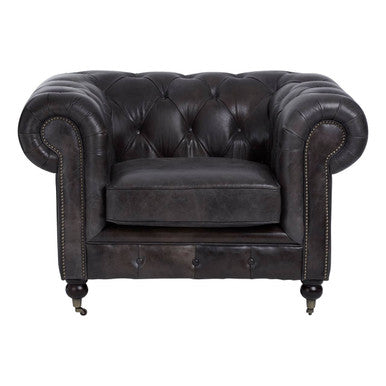 Victor Dark Grey Brown Leather Chesterfield Chair