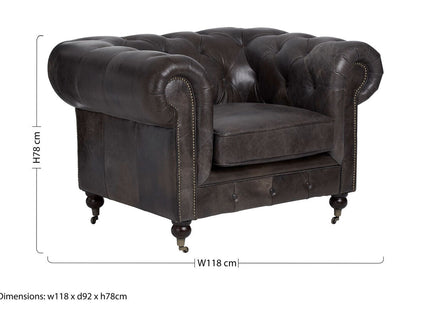 Victor Dark Grey Brown Leather Chesterfield Chair