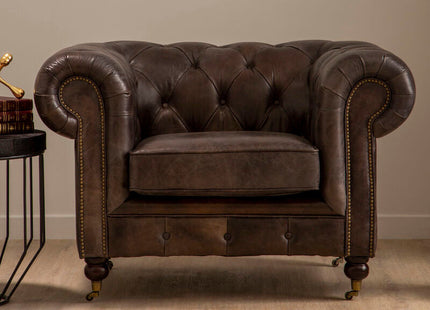 Victor Dark Grey Brown Leather Chesterfield Chair