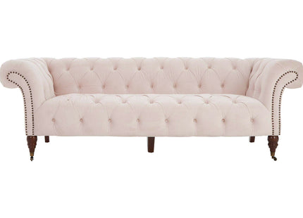 Suri Pale Pink Velvet 3 Seater Modern Chesterfield Sofa