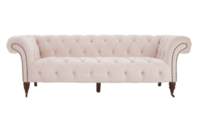 Suri Pale Pink Velvet 3 Seater Modern Chesterfield Sofa