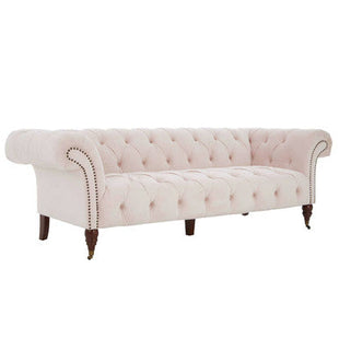 Suri Pale Pink Velvet 3 Seater Modern Chesterfield Sofa